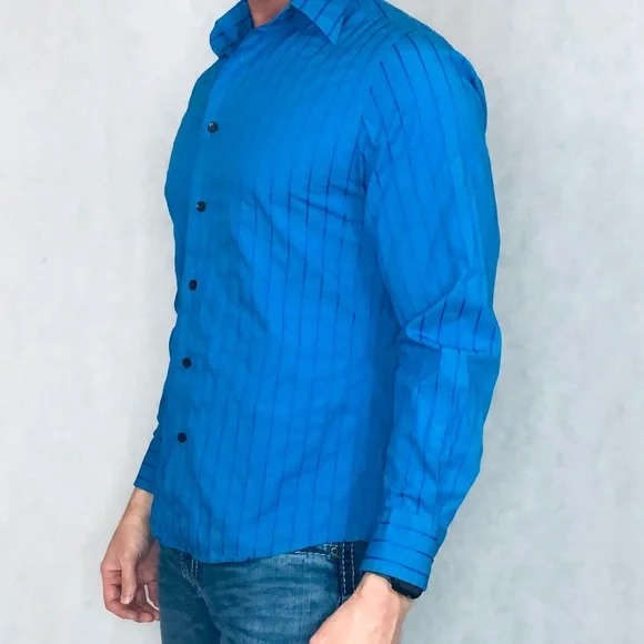 Express Men, Long Sleeve Shirt, Blue, Size Small - Picture 3 of 4